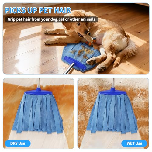 Microfiber Cloth Mop, Commercial Cloth Mops 52“ Stainless Steel Handle with 1 Mop Head for Floor，Indoor and Outdoor Use , Blue