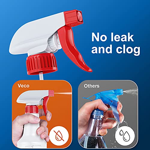 Veco Spray Bottle (5 Pack,24 Oz) with Measurements and Adjustable Nozzle(Mist & Stream Mode), HDPE Plastic Spray Bottles for Cleaning Solution, Household/Commercial/Industrial Use, No Leak and Clog - size: 24 oz 5Pack