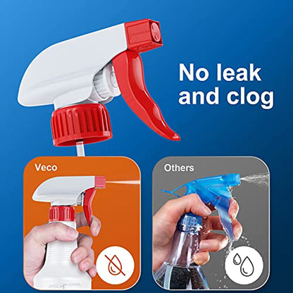 Veco Spray Bottle (5 Pack,24 Oz) with Measurements and Adjustable Nozzle(Mist & Stream Mode), HDPE Plastic Spray Bottles for Cleaning Solution, Household/Commercial/Industrial Use, No Leak and Clog - size: 24 oz 5Pack