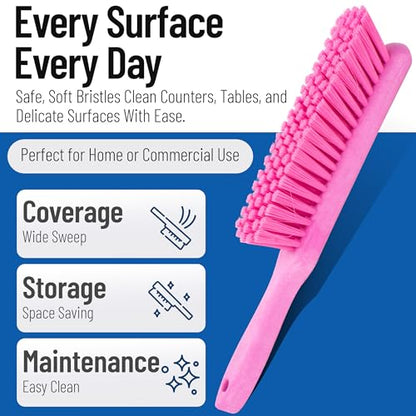 SPARTA 8 Inch Soft Counter Brush with Polyester Bristles and 5 Inch Handle, Color Coded Handheld Broom for Tables Countertops and Foodservice Surfaces, 13 Inch Overall Length, Pink, Pack of 6 - color: Pink
