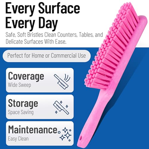 SPARTA 8 Inch Soft Counter Brush with Polyester Bristles and 5 Inch Handle, Color Coded Handheld Broom for Tables Countertops and Foodservice Surfaces, 13 Inch Overall Length, Pink - color: Pink