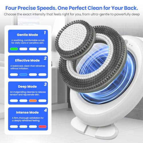 Hiqufet Electric Back Scrubber for Shower, Adjustable Height Shower Back Scrubber Wall Mounted, 4-Speed & 3 Replaceable Brush Heads, IPX7, Hands-Free Back Cleansing and Exfoliating Brush - size: CKT2