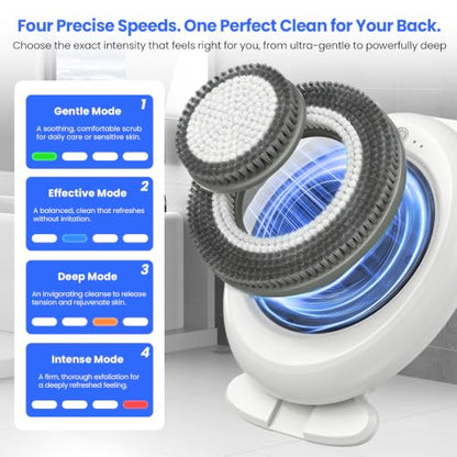 Hiqufet Electric Back Scrubber for Shower, Adjustable Height Shower Back Scrubber Wall Mounted, 4-Speed & 3 Replaceable Brush Heads, IPX7, Hands-Free Back Cleansing and Exfoliating Brush - size: CKT2