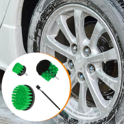 4PCS/Set Car Drill Brush Attachment Set, Vehicle Drill Scrub Brushes Kit with Extended Long Rod, Automotive Power Cleaning Scrubber Accessories, Universal for SUV, Sedan, Truck (Green) - color: Green