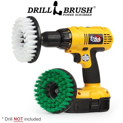 Drill Brush - Kitchen Tools - Grout Cleaner - Large Spin Brush Kit - Clean Stove, Oven Rack, Sink, Tile, Counter, Cabinets, Floors - Glass Cleaner - Upholstery, Leather, Fabric, Vinyl - Carpet Cleaner - color: Green / White