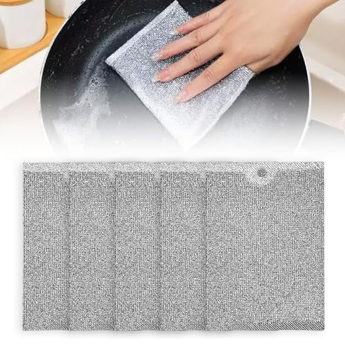 Fliwos Multipurpose Wire Dishwashing Rags, Non-Scratch Metal Wire Dishcloth, Reusable Cleaning Cloth, Thickened Metal Scrubbing Pads Kitchen Towels for Sinks, Dishes, Pots, Pans (5 Pcs) - color: 5 Pcs