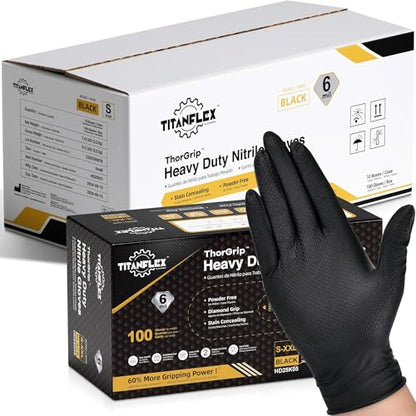 TitanFlex Heavy Duty Black Industrial Nitrile Gloves with Raised Diamond Texture, Latex Free (6mil/8mil) - color: 05 6mil (1000ct), size: Small