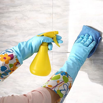 Bamllum 3 Pairs Rubber Cleaning Gloves, Household Kitchen Dishwashing Gloves with Cotton Flocked Liner, Long Cuff 16 Inches, Reusable, Non-Slip (Large, Blue+Pink+White) - color: Blue+pink+white, size: Large