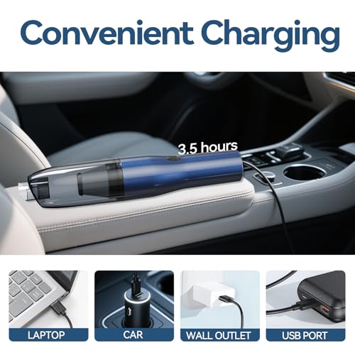 Handheld Vacuum Car Vacuum, 2 in 1 Air Duster Mini Vacuum Cleaner Small Portable Rechargeable Car Seats, Home, Quick Cleanup, Strong Suction, Lightweight, Includes Crevice Nozzle & Brush -H2 - color: Blue Gray, style: H2 2-in-1 Air Duster/Blower