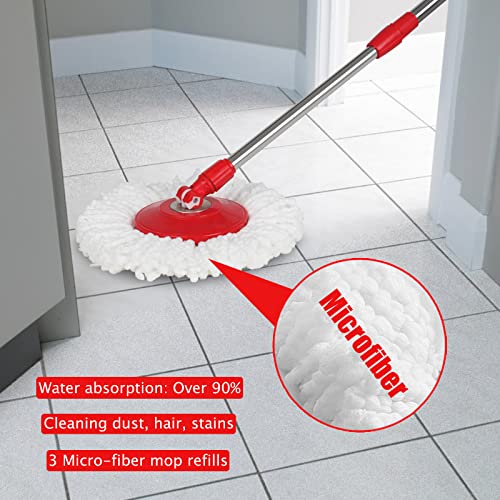 360 Mop and Bucket Set, Spin Mop Bucket with Wringer, Microfiber 3 Mop Replacement Heads, Mops for Floor Cleaning, Mop with Bucket (Red) - color: Red-1