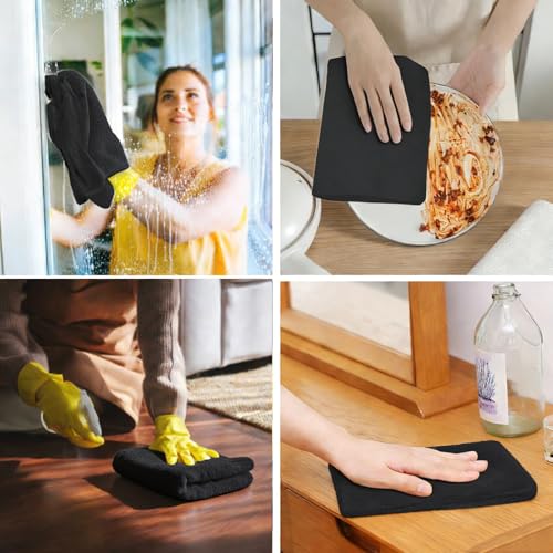 4 Pcs Extra Large Microfiber Cleaning Cloth 30 x 20 Inch Reusable Thick Cleaning Towel Washable Solid Color Microfiber Towel for Home Office Window Cars Glass (Black) - color: Black