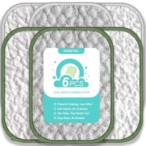 6PCS Double-Sided Non-Scratch Cleaning Cloths - Reusable Scrub Pads & Dish Cloths, Fast-Dry & Odor-Resistant for Non-Stick Pans, Glass, Stovetops & Sinks