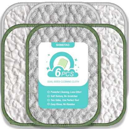6PCS Double-Sided Non-Scratch Cleaning Cloths - Reusable Scrub Pads & Dish Cloths, Fast-Dry & Odor-Resistant for Non-Stick Pans, Glass, Stovetops & Sinks