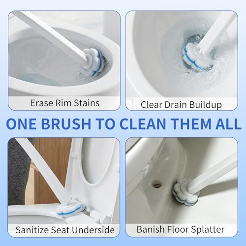 Wazzio 2 Pack Disposable Toilet Brush with Holder Set, 104 Count Toilet Wand Refills, Extended Handle Toilet Bowl Cleaner Brush for Bathroom and Bathtub Deep Cleaning