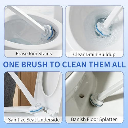 Wazzio 2 Pack Disposable Toilet Brush with Holder Set, 104 Count Toilet Wand Refills, Extended Handle Toilet Bowl Cleaner Brush for Bathroom and Bathtub Deep Cleaning
