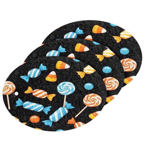 Candy Sweet Halloween Dish Scrub Sponges Kitchen Non Scratch Reusable Compressed Cellulose Sponge Hanging for Household Cleaning Washing Dishes Pots and Pans 3 Pack - color: Pattern19