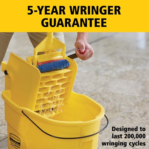 Rubbermaid Commercial Products WaveBrake 26 Qt. Side-Press Mop Bucket and Wringer Combo on Wheels, Yellow, for Professional/Industrial/Business Heavy-Duty Floor Cleaning/Mopping - size: 26 Qt