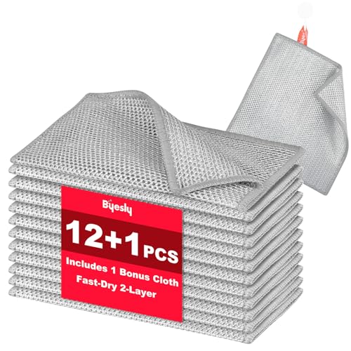 Non-Scratch Silver Mesh Dish Cloths, 12+1 Pack 2-Layer Metallic Fiber Cleaning Cloths for Kitchen, Diamond Weave Scrubber Pads for Dishes, Sinks & Cookware (7.87x7.87 Inches) - style: 2-Layer Silver Mesh