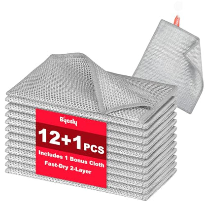 Non-Scratch Silver Mesh Dish Cloths, 12+1 Pack 2-Layer Metallic Fiber Cleaning Cloths for Kitchen, Diamond Weave Scrubber Pads for Dishes, Sinks & Cookware (7.87x7.87 Inches) - style: 2-Layer Silver Mesh