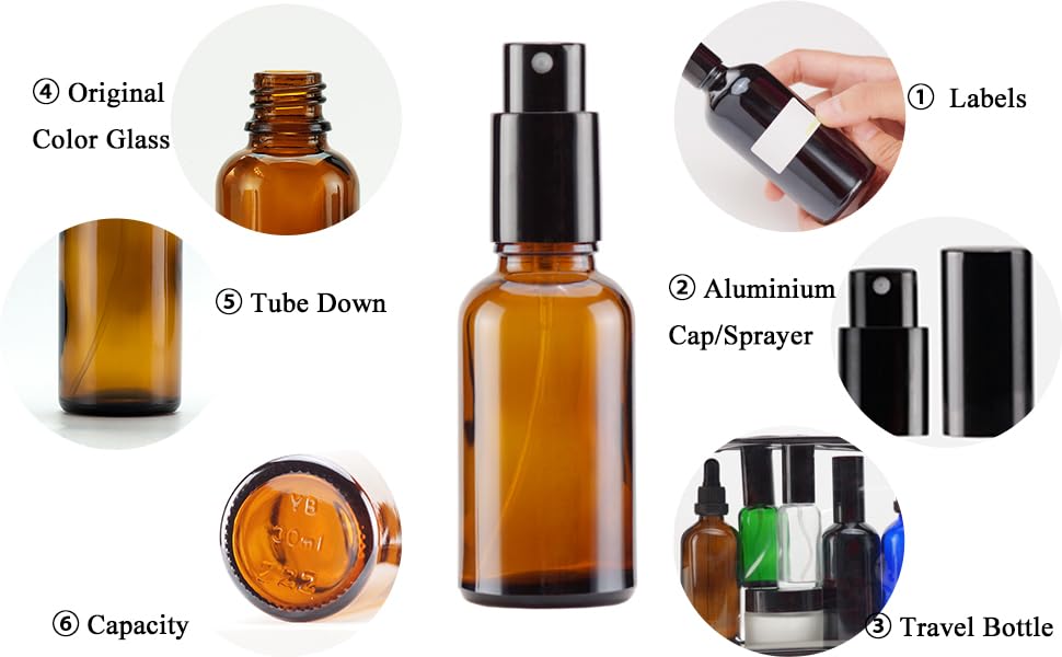YIZHAO Amber Glass Spray Bottles 1oz, with Small Fine Mist Spray, Metal Cap, Refillable for Essential Oil,Travel,Cleaning,Perfume,Aromatherapy,Makeup – 12 Pcs - color: Amber, size: 30ml-12