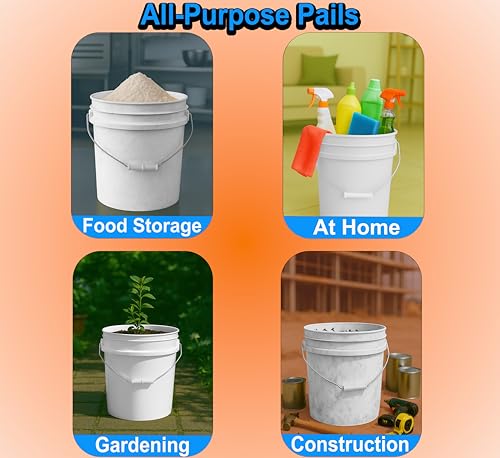 MKS Plastics 5-Gallon Bucket Only – No Lid Included, Made in USA, Food Grade BPA Free Plastic, Heavy Duty Multi-Use, Metal Handle with Grip, Stackable Storage – White, 1 Pack - color: White, size: 1