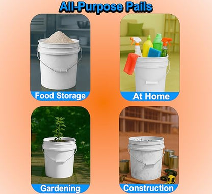 MKS Plastics 5-Gallon Bucket Only – No Lid Included, Made in USA, Food Grade BPA Free Plastic, Heavy Duty Multi-Use, Metal Handle with Grip, Stackable Storage – White, 1 Pack - color: White, size: 1