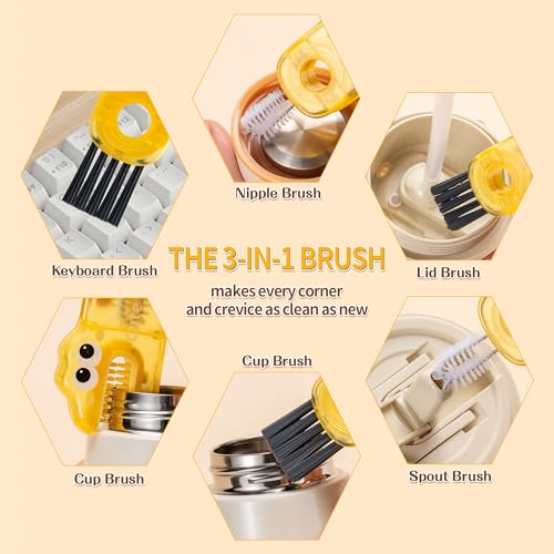 Peitushengjin Bottle Brush Cleaning Set, 12.2-inch Long-Handled Bottle Brush, Nylon Straw Brush, Cup Lid Cleaning Brush (Includes 1 Suction Cup Hook for Storing the Brushes) - color: 1 Black Brush, 1 Yellow Brush, 7 White Brushes 1 White Suction Cup Hook