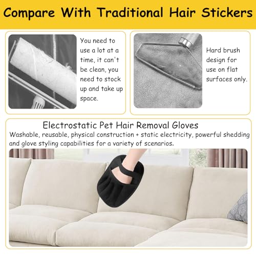 Vingtank 2Pcs Pet Hair Remover Glove, 2025 Upgraded Pet Hair Remover Electrostatic Gloves Reusable Cat & Dog Hair Removal Tool for Couch, Furniture, Carpet, Car Seat