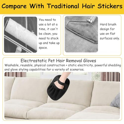 Vingtank 2Pcs Pet Hair Remover Glove, 2025 Upgraded Pet Hair Remover Electrostatic Gloves Reusable Cat & Dog Hair Removal Tool for Couch, Furniture, Carpet, Car Seat