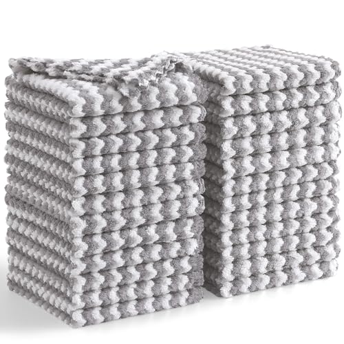 Homaxy 24 Pack Kitchen Dish Cloths, Ultra Soft and Absorbent Dish Towels, Reusable Fast Drying Microfiber Cleaning Cloth, Coral Velvet Wave Design No-lint, 10 x 10 inches, Grey - color: Grey, style: 10" x 10" - 24 Pack