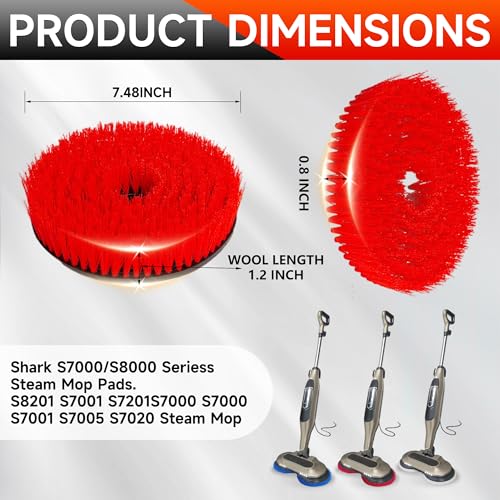 4Pack Brush for Shark Steam Mop S7000 S7001 S7020 S7005 S8021 S8001 Replacement Brush Head and Scrub Pad Abrasive Polishing Pad (2Red 2Gray) - color: 2red 2gray