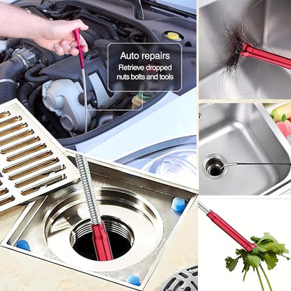 Flexible Magnetic Pickup Tool,Bendable Grabber Tool with 4 Claws & Strong Magnet – Flexible Claw Pick-Up Reacher for Narrow Spaces, Engine Bay, Sink, Drain, Jewelry, Keys, Metal Objects（28 Inch - size: 28.2 inch