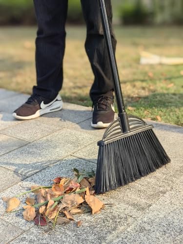 Four-Section Rod Long-Handled Broom,Heavy-Duty Broom, Angle Broom for Outdoor/Indoor（Black+Blue） - color: Black+blue