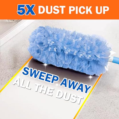 60 Heavy Duty Duster Refills for Swiffer Duster, 3 ft Extendable Handle, 1 Short Handle, Multisurface 360 Dusters kit for Dusting Furniture, Ceiling Fans, Blinds, Blue