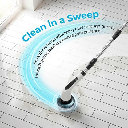 Electric Spin Scrubber - Ditch the Scrubbing! Long Handle Shower Scrubber with 9 Replaceable Heads & 2 Speed Cordless Brush in Modern White!