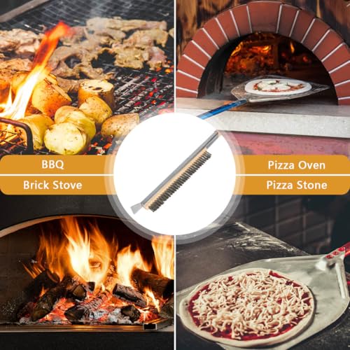 Aolso Pizza Oven Brush, 21" Brush and Stainless Steel Scraper for Pizza Stone, BBQ Grill Cleaning Brush Non Scratch Heat Proof Stainless Steel Bristles with Screwdriver for Pizza Oven Accessories - size: 21" Stainless Steel Bristles