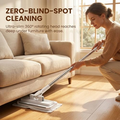 Snap Grip Flat Mop for Floor Cleaning, Hand-Free Wet Dry Sweeper 360° Swivel Head, Reusable Cloth Locking Design, Long Handle for Hardwood, Tile, Laminate, Walls (1 Mop+2 Packs Cleaning Cloth)