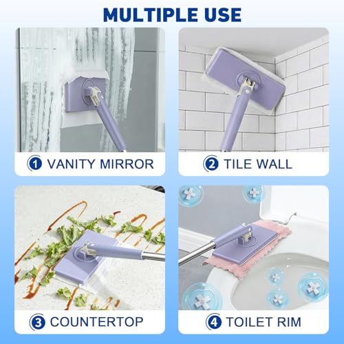Snap Grip Mini Mop,Cloth Changing Mini Mop,360 Rotating Wet Dry for Whole House Cleaning,Foldable 35inch Retractable Long Handle Mopping Stick (Purple,1*p+6*Cloth)