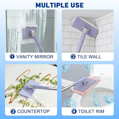 Snap Grip Mini Mop,Cloth Changing Mini Mop,360 Rotating Wet Dry for Whole House Cleaning,Foldable 35inch Retractable Long Handle Mopping Stick (Purple,1*p+6*Cloth)
