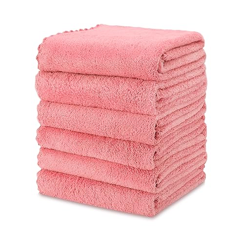 kimteny 6 Pack Microfiber Kitchen Dish Towel, 28 x 13 Inch Reusable Cleaning Cloth, 300 GSM Absorbent Towel for Dishes, Countertops & Sink (13x28-6 Pack, Pink) - color: Pink, size: 13x28 - 6 Pack