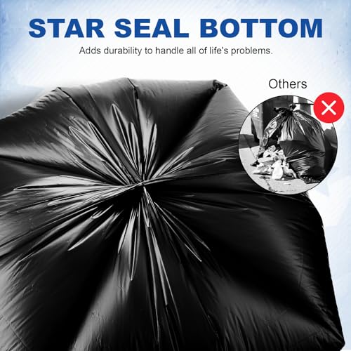 75 Count 55-60 Gallon Trash Bags, Heavy Duty Black Contractor Garbage Bags 38"x58", Large Kitchen Trash Bag for Industrial, Lawn, Leaf, Commercial Use, Tall Kitchen Trash Bags