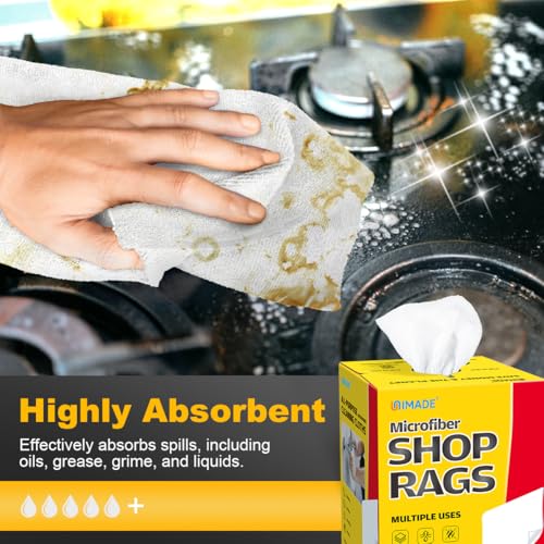 UNIMADE Shop Rags, 100 Sheets Microfiber Cleaning Cloth Commercial Grade Washcloths Lint-Free Bulk Shops Towels for Cars Mechanic Restaurant Garage Housekeeping, 11"x 9", White - color: White