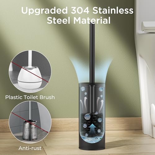 Toilet Brush and Holder Set, Toilet Bowl Brush with Heavy Duty 304 Stainless Steel Base and Extra Long Handle, Toilet Bowl Cleaners Brush for Bathroom (Matte Black) - color: Matte Black