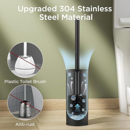 Toilet Brush and Holder Set, Toilet Bowl Brush with Heavy Duty 304 Stainless Steel Base and Extra Long Handle, Toilet Bowl Cleaners Brush for Bathroom (Matte Black) - color: Matte Black