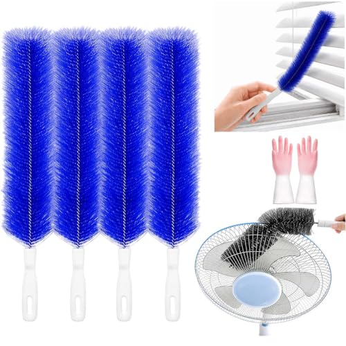 Bendable Microfiber Duster, Reusable Flexible Dust Remover Brush with Soft Fluffy Head, Washable Cleaning Tool for Fans, Blinds, Vents, Window Tracks, Furniture, and Car Interior (4, Blue) - color: Blue