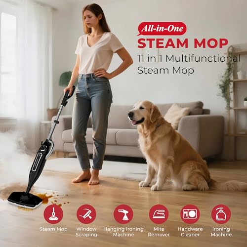Rosewill 11-in-1 Steam Mop, 260°F Handheld Steam Cleaner, 1200W Detachable Steam Mops for Floor Cleaning, Removable Tank, Multi-Purpose Steamer for Hardwood, Tile, Grout, Furniture - Black - color: Black