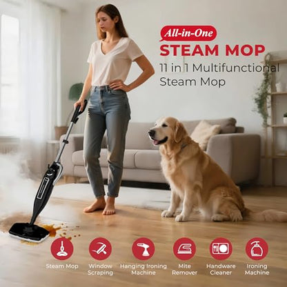 Rosewill 11-in-1 Steam Mop, 260°F Handheld Steam Cleaner, 1200W Detachable Steam Mops for Floor Cleaning, Removable Tank, Multi-Purpose Steamer for Hardwood, Tile, Grout, Furniture - Black - color: Black