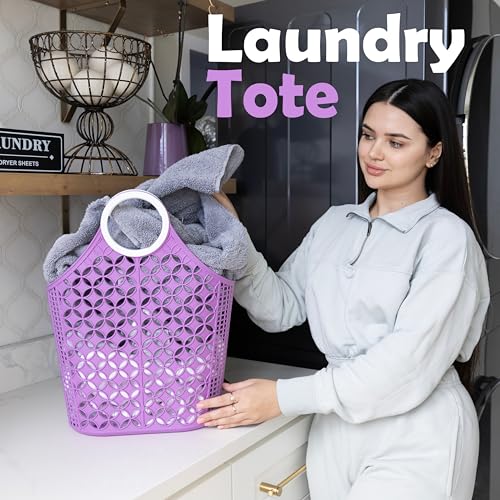 Fox Run Purple Cleaning Caddy, Laundry and Produce Basket with Built-In Handles, 6" x 14" x 18" - color: Purple