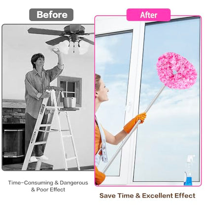 Ceiling Fan Cleaner Duster Reusable Microfiber Ceiling Fan Blade Cleaner Removable Duster with Extension Pole Adjusts 13 to 49.7 Inch for Cleaning Walls Furniture Door Window Top (Rosy White) - color: Rosy White