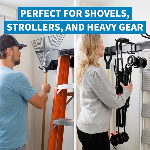 Precision Defined Garage Tool Organizer Wall Mount 48 inches, 330 lbs Capacity, Garden Tool Organizer, Garage Storage Rack, Shed Organizer, Garage Organizer with Adjustable Hooks, Shovel, Rake Holder